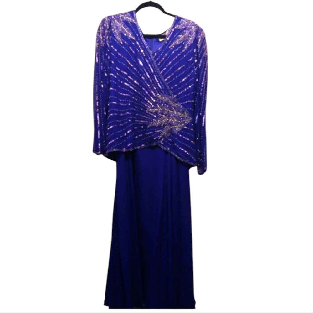 Isaacson's Lime Nite Vintage Purple Silver Silk Sequin 80s New Years Dress-12